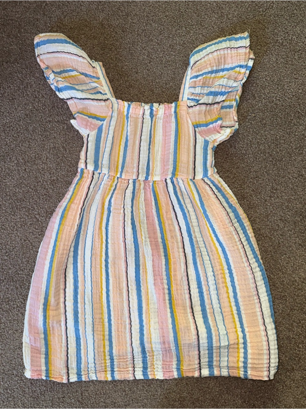 Roxy Girls' Pastel Multicolor Striped Sundress - Pink, Blue, Yellow, Cream